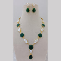 Marudhar Creations Gold Plated Matte Finish Pota Stone And Mother Of Pearls Necklace Set