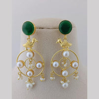 Marudhar Creations Gold Plated Matte Finish Pota Stone And Pearls Dangler Earrings