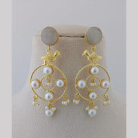 Marudhar Creations Gold Plated Matte Finish Pota Stone And Pearls Dangler Earrings