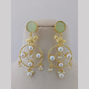 Marudhar Creations Gold Plated Matte Finish Pota Stone And Pearls Dangler Earrings
