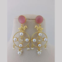 Marudhar Creations Gold Plated Matte Finish Pota Stone And Pearls Dangler Earrings