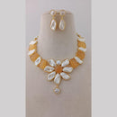 Marudhar Creations Gold Plated Matte Finish Pota Stone And Mother Of Pearls Necklace Set