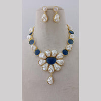 Marudhar Creations Gold Plated Matte Finish Pota Stone And Mother Of Pearls Necklace Set