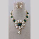 Marudhar Creations Gold Plated Matte Finish Pota Stone And Mother Of Pearls Necklace Set