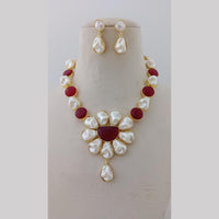 Marudhar Creations Gold Plated Matte Finish Pota Stone And Mother Of Pearls Necklace Set