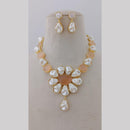 Marudhar Creations Gold Plated Matte Finish Pota Stone And Mother Of Pearls Necklace Set