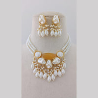 Marudhar Creations Gold Plated Matte Finish Pota Stone And Mother Of Pearls Choker Necklace Set