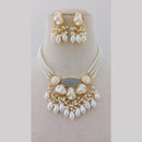 Marudhar Creations Gold Plated Matte Finish Pota Stone And Mother Of Pearls Choker Necklace Set