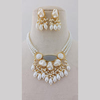Marudhar Creations Gold Plated Matte Finish Pota Stone And Mother Of Pearls Choker Necklace Set