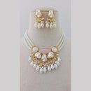 Marudhar Creations Gold Plated Matte Finish Pota Stone And Mother Of Pearls Choker Necklace Set