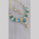 Marudhar Creations Gold Plated Matte Finish Pota Stone And Mother Of Pearls Necklace Set