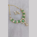 Marudhar Creations Gold Plated Matte Finish Pota Stone And Mother Of Pearls Necklace Set