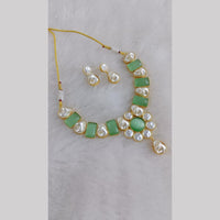 Marudhar Creations Gold Plated Matte Finish Pota Stone And Mother Of Pearls Necklace Set