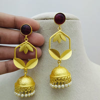 Marudhar Creations Gold Matte Finish Pota Stone Jhumki Earrings