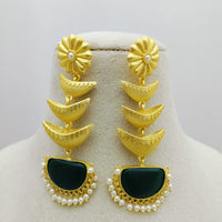 Marudhar Creations Gold Matte Finish Pota Stone Dangler Earrings