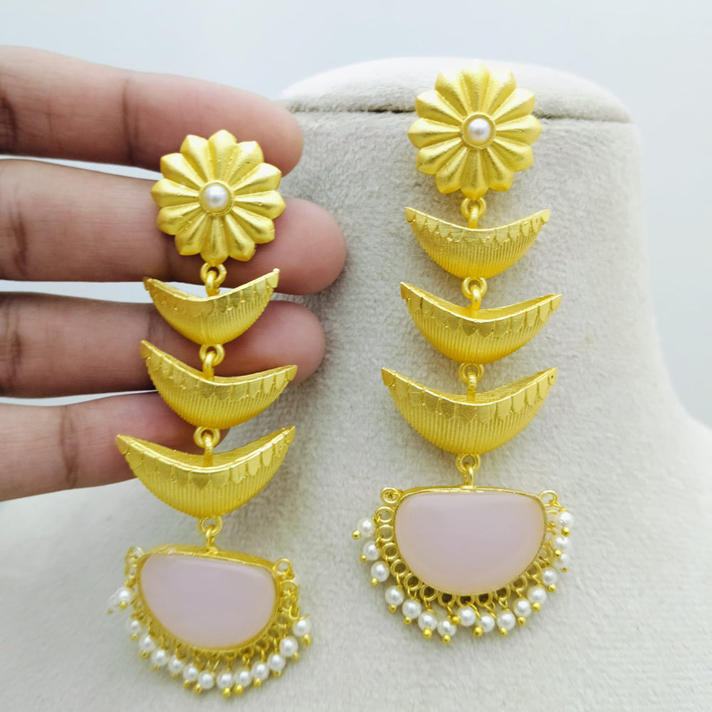 Marudhar Creations Gold Matte Finish Pota Stone Dangler Earrings