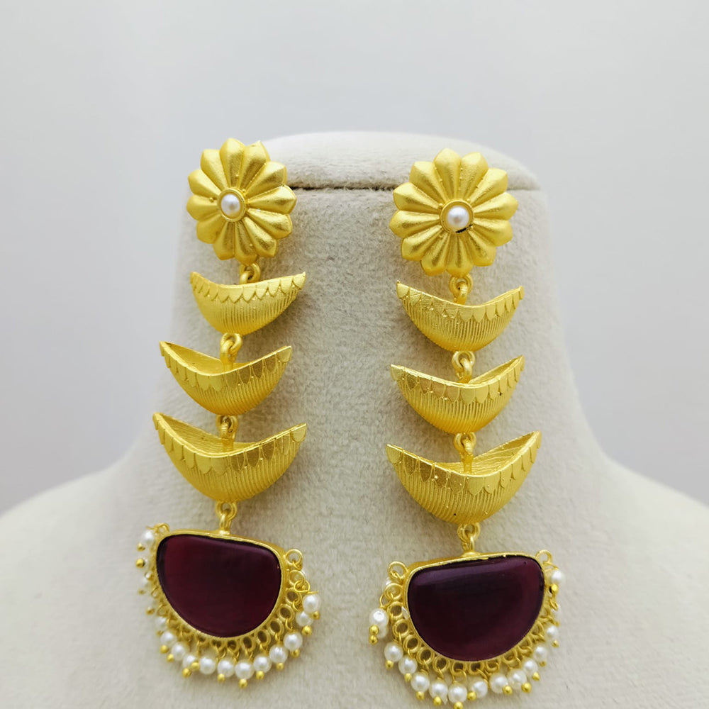 Marudhar Creations Gold Matte Finish Pota Stone Dangler Earrings