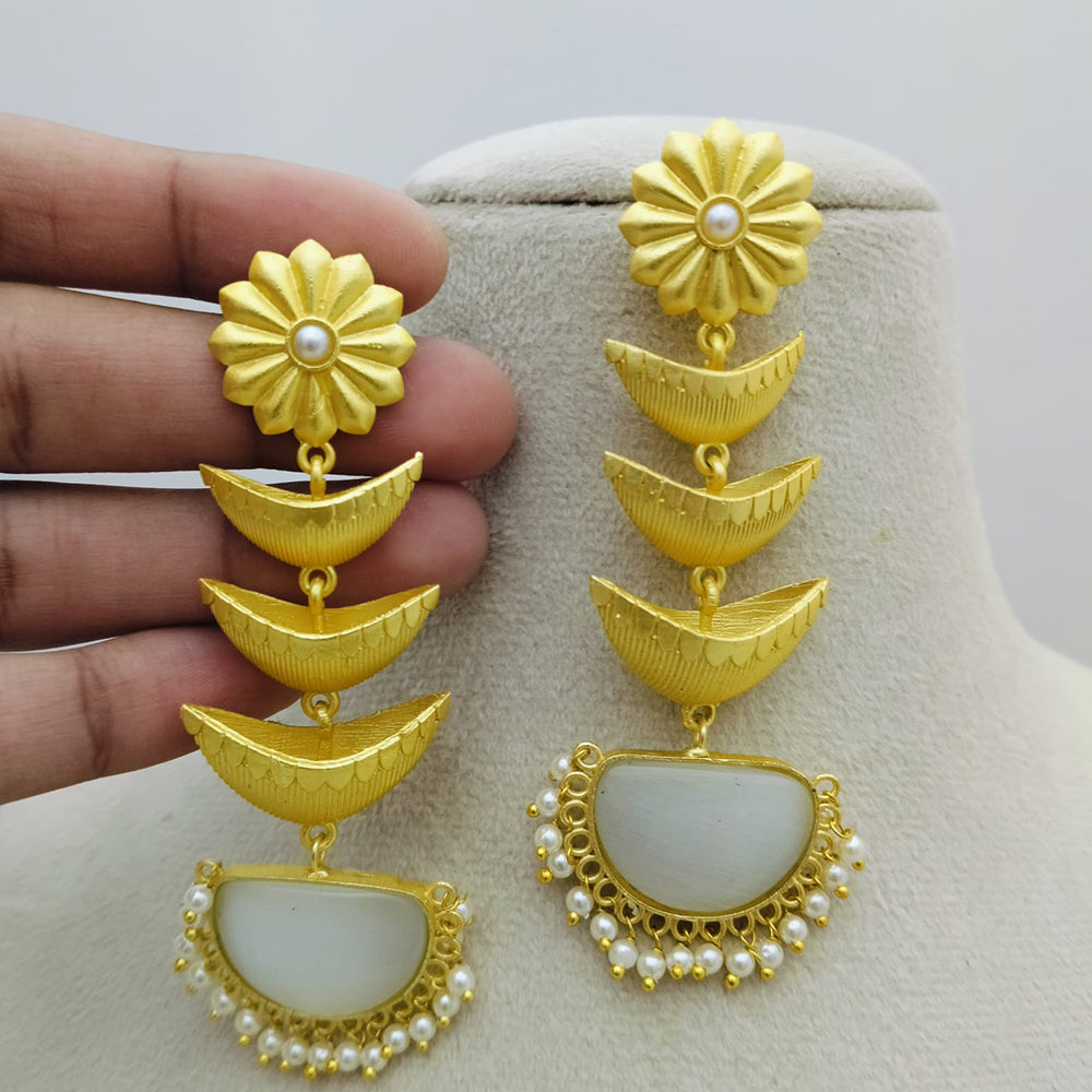 Marudhar Creations Gold Matte Finish Pota Stone Dangler Earrings