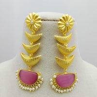 Marudhar Creations Gold Matte Finish Pota Stone Dangler Earrings