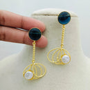 Marudhar Creations Gold Matte Finish Pota Stone Dangler Earrings