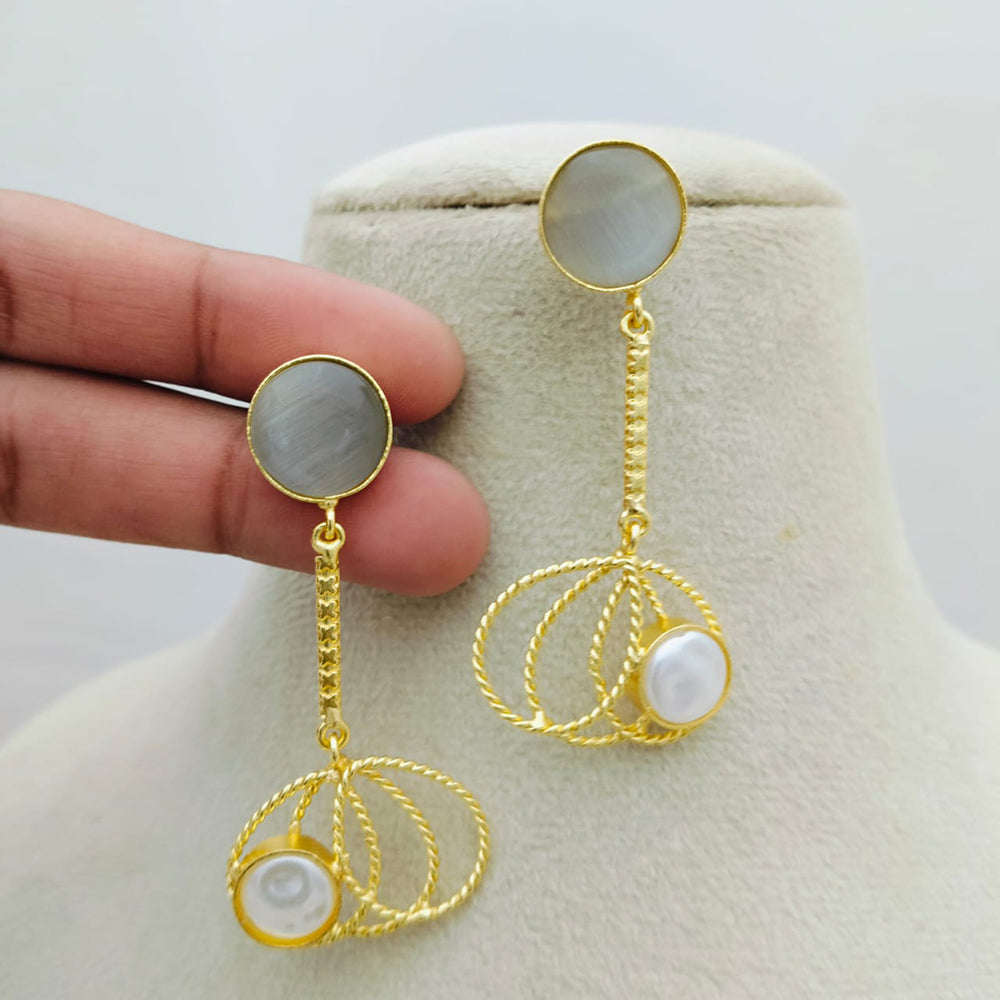 Marudhar Creations Gold Matte Finish Pota Stone Dangler Earrings