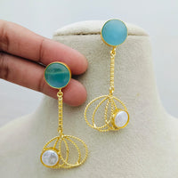 Marudhar Creations Gold Matte Finish Pota Stone Dangler Earrings