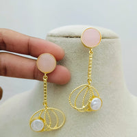 Marudhar Creations Gold Matte Finish Pota Stone Dangler Earrings
