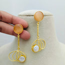 Marudhar Creations Gold Matte Finish Pota Stone Dangler Earrings