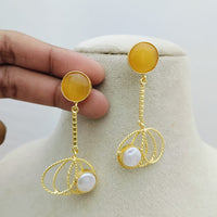 Marudhar Creations Gold Matte Finish Pota Stone Dangler Earrings