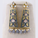 Marudhar Creations Royal Gold Matte Finish Kundan Stone And Pearl Meenakari Dangler Earrings