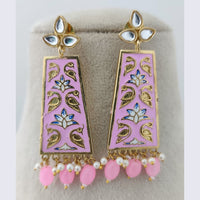 Marudhar Creations Royal Gold Matte Finish Kundan Stone And Pearl Meenakari Dangler Earrings