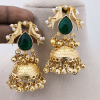 Marudhar Creations Matte Finish Pota Stone And Ghungroo Jhumki Earrings
