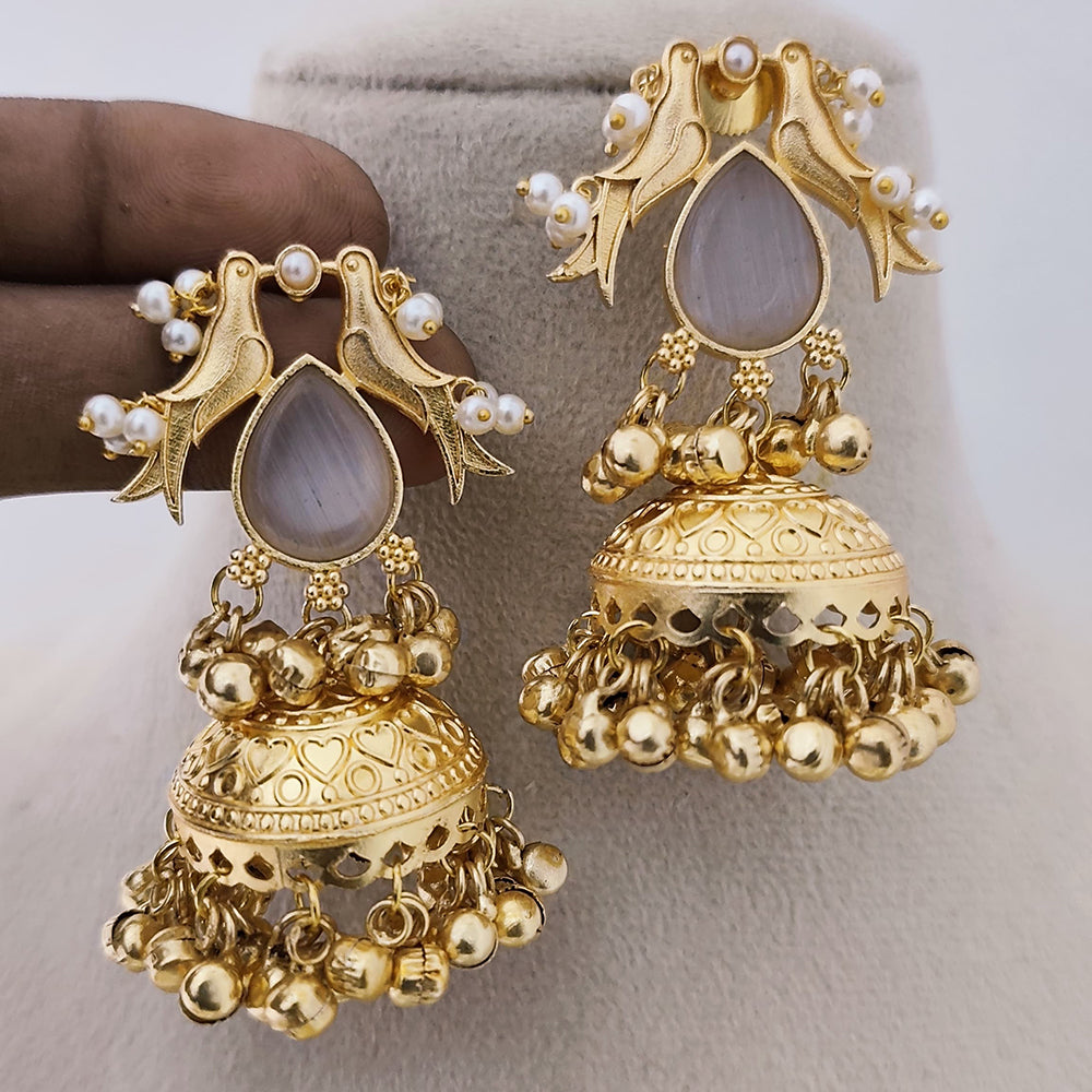 Marudhar Creations Matte Finish Pota Stone And Ghungroo Jhumki Earrings