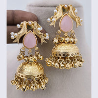 Marudhar Creations Matte Finish Pota Stone And Ghungroo Jhumki Earrings