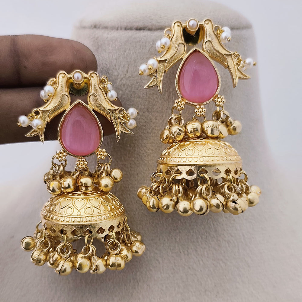Marudhar Creations Matte Finish Pota Stone And Ghungroo Jhumki Earrings