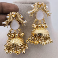 Marudhar Creations Matte Finish Pota Stone And Ghungroo Jhumki Earrings
