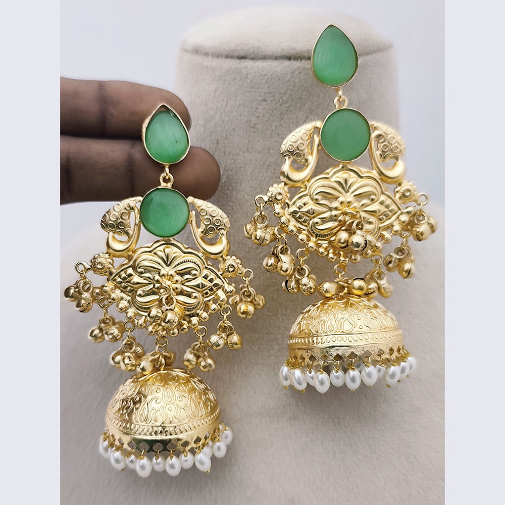 Marudhar Creations Matte Finish Pota Stone And Ghungroo Jhumki Earrings