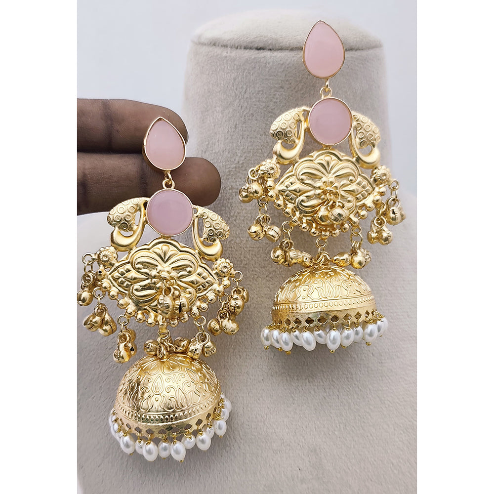 Marudhar Creations Matte Finish Pota Stone And Ghungroo Jhumki Earrings