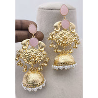 Marudhar Creations Matte Finish Pota Stone And Ghungroo Jhumki Earrings