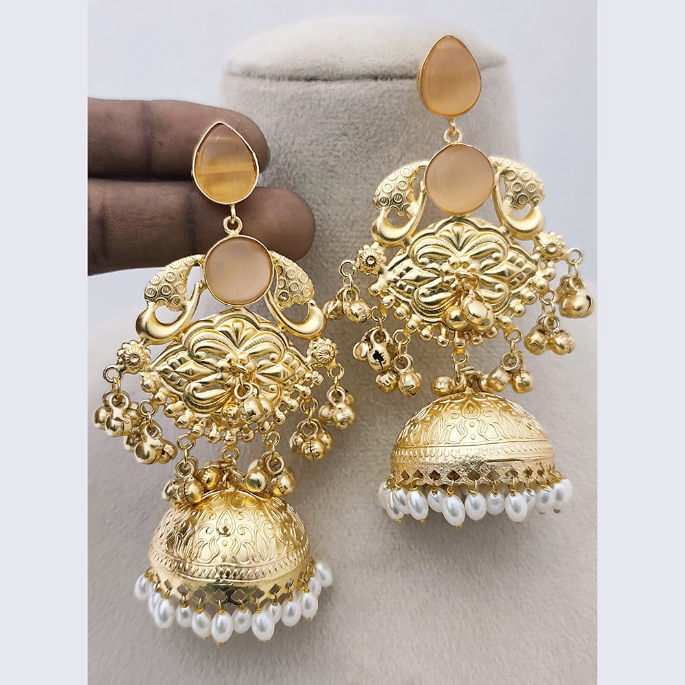 Marudhar Creations Matte Finish Pota Stone And Ghungroo Jhumki Earrings