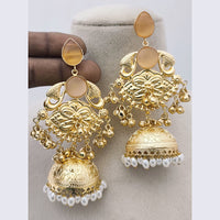 Marudhar Creations Matte Finish Pota Stone And Ghungroo Jhumki Earrings