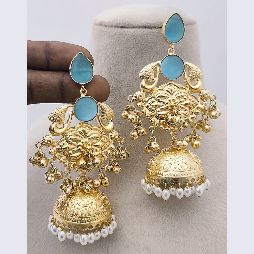 Marudhar Creations Matte Finish Pota Stone And Ghungroo Jhumki Earrings