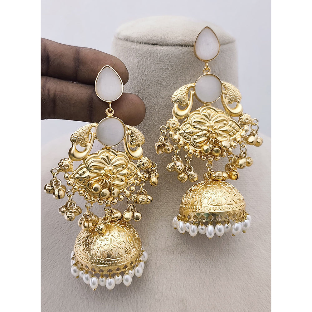 Marudhar Creations Matte Finish Pota Stone And Ghungroo Jhumki Earrings
