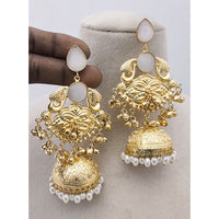 Marudhar Creations Matte Finish Pota Stone And Ghungroo Jhumki Earrings