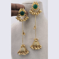 Marudhar Creations Matte Finish Pota Stone And Ghungroo Jhumki Earrings