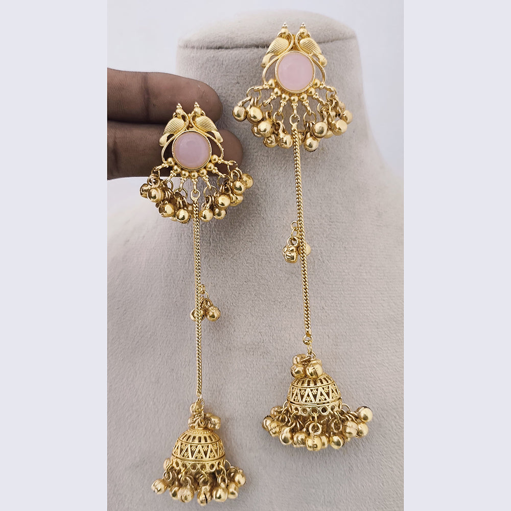 Marudhar Creations Matte Finish Pota Stone And Ghungroo Jhumki Earrings