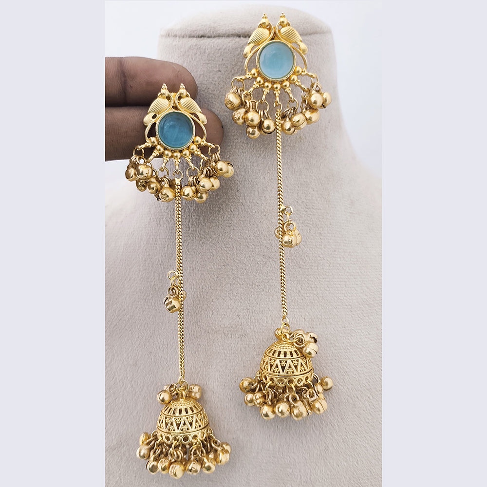 Marudhar Creations Matte Finish Pota Stone And Ghungroo Jhumki Earrings