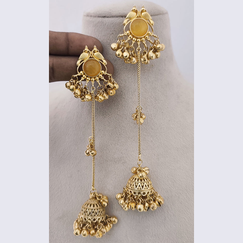 Marudhar Creations Matte Finish Pota Stone And Ghungroo Jhumki Earrings