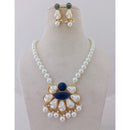Marudhar Creations Heritage Matte Finish Pota Stone And Mother Of Pearls Necklace Set