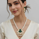 Marudhar Creations Heritage Matte Finish Pota Stone And Mother Of Pearls Necklace Set